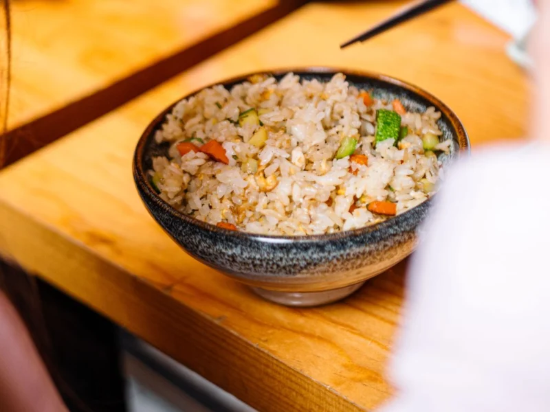 Bowl of rice with mixed vegetables